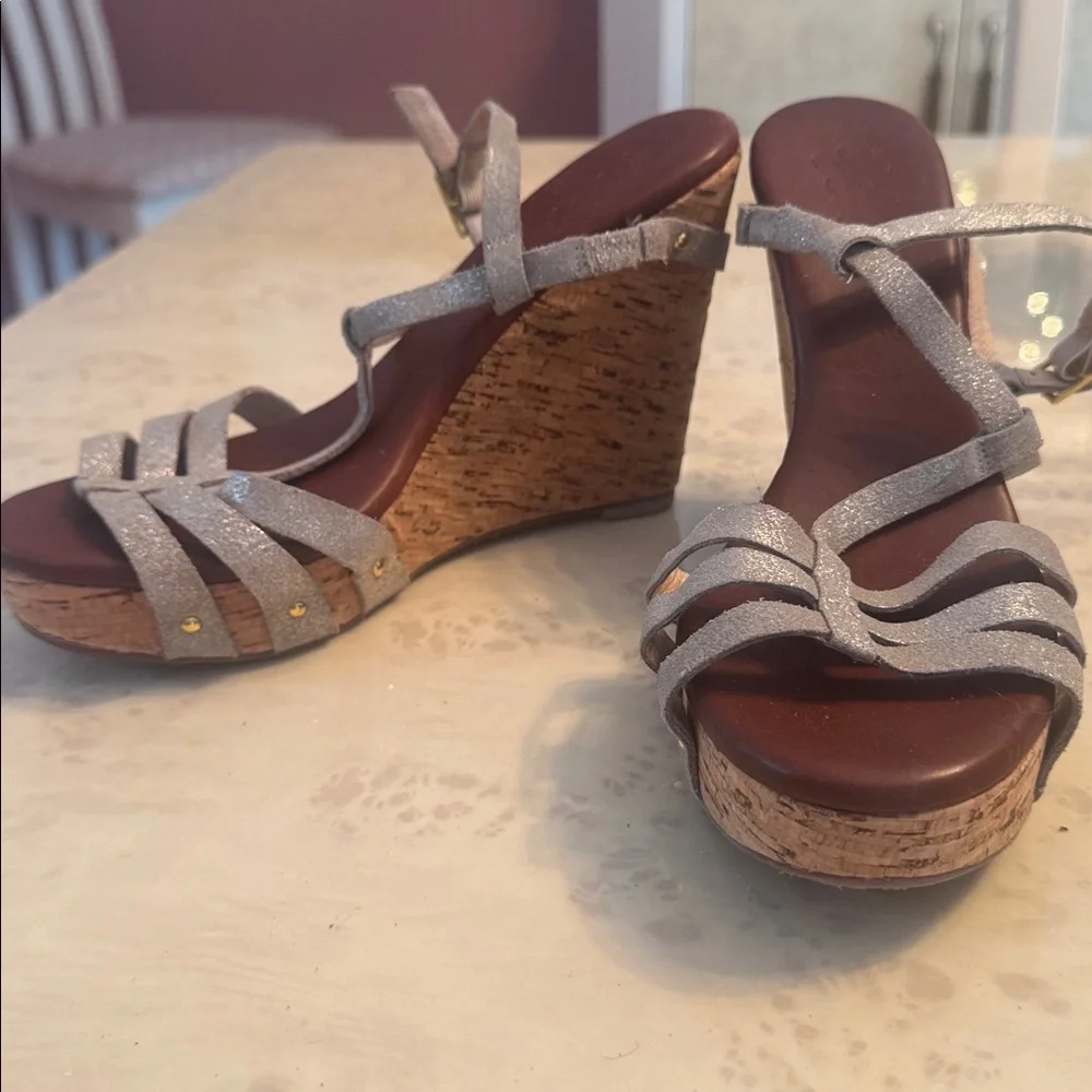 Matt Bernson Gray Strappy Cork Wedge Sandals – Women’s Size 7 - Picture 4 of 13
